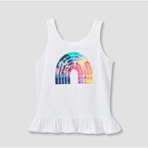 NWT CAT & JACK Girls Summer Tank Top Rainbow Print White Cotton Casual